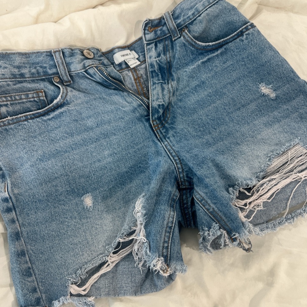 H&M Blue Jean Shorts Distressed Raw Hem